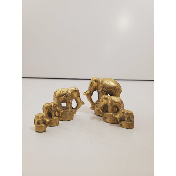vintage Solid Brass Elephants with Trunk Up heavy family set of six - Picture 10 of 10